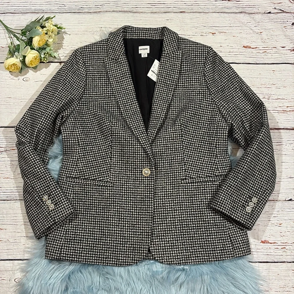 NWT J. Crew Factory Petite sparkle houndstooth one-button blazer